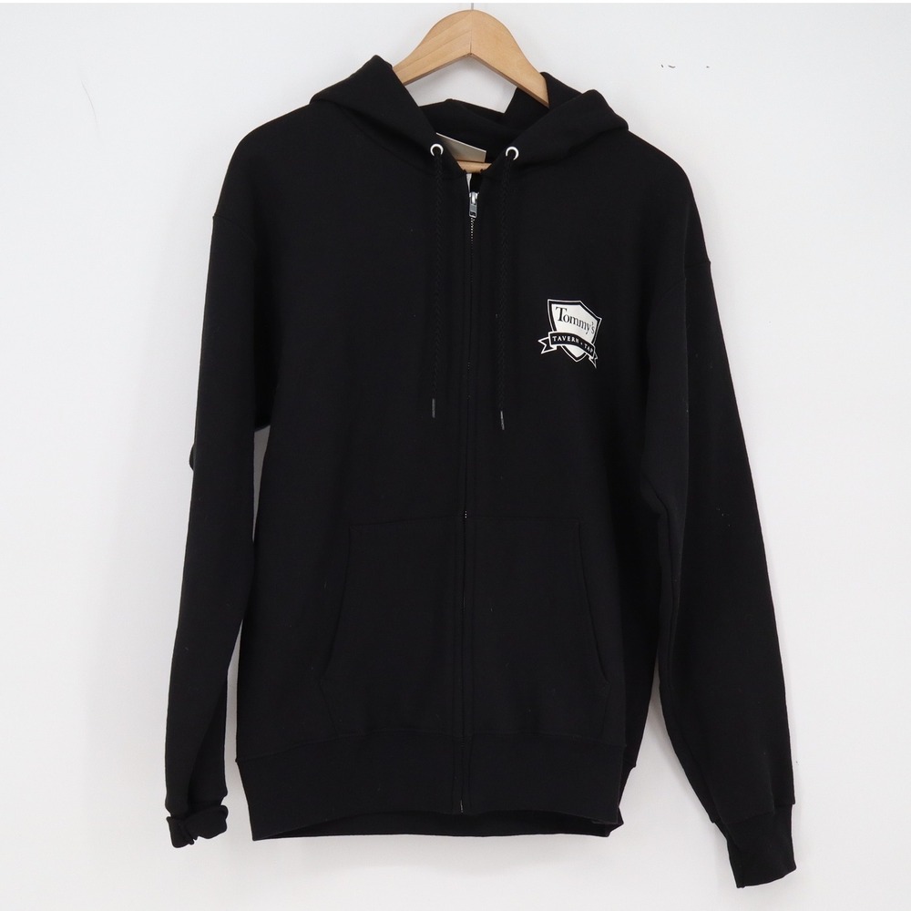 Hanes Zip Up Hoodie Mens Small Ultimate Cotton Black Tommys Tavern Tap Excellent